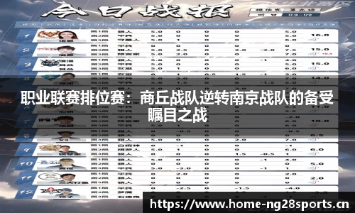 职业联赛排位赛：商丘战队逆转南京战队的备受瞩目之战